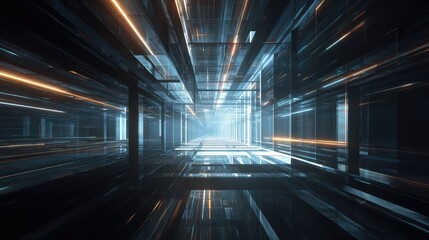 Abstract futuristic tunnel with fast light streaks