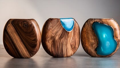 handcrafted wooden items featuring epoxy resin polished and sanded to perfection