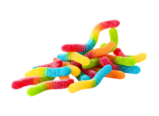 Pile of colorful gummy worms isolated on transparent background