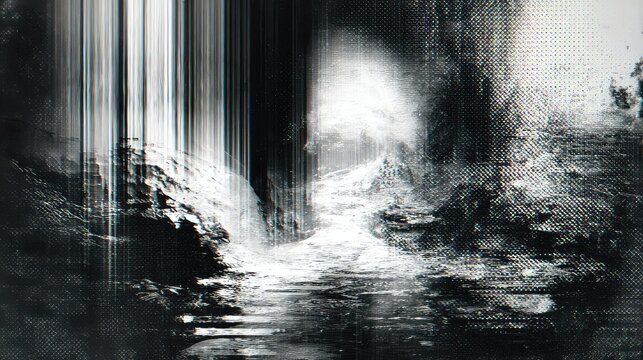 Abstract distorted black and white landscape glitch art