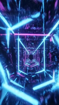 Fast looping animation through an infinite futuristic glowing neon tunnel with vibrant cyan and magenta light strips creating an abstract portal seamless, vibrant cyan and magenta light strips, warp