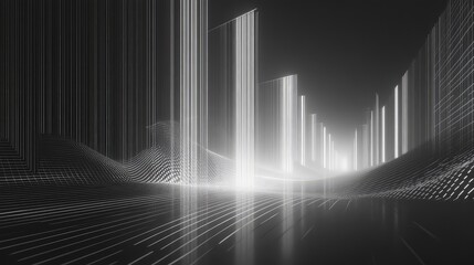 Digital architecture creating futuristic landscape with data lines