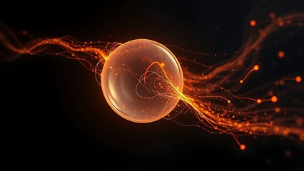 subjective. A single, glowing primordial cell dividing rapidly in a dark aquatic environment with vibrant energy trails. STEM education sheets.