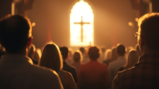 sermon. A peaceful Christian worship scene with a soft ambient glow, evoking serenity and spiritual connection. event programs.