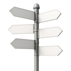 3d icon of a blank signpost with multiple directional arrows pointing in different directions, isolated on a transparent background, representing choices and decisions