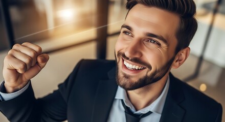 Smiling Businessman Flossing Teeth for Perfect Oral Hygiene and Fresh Breath