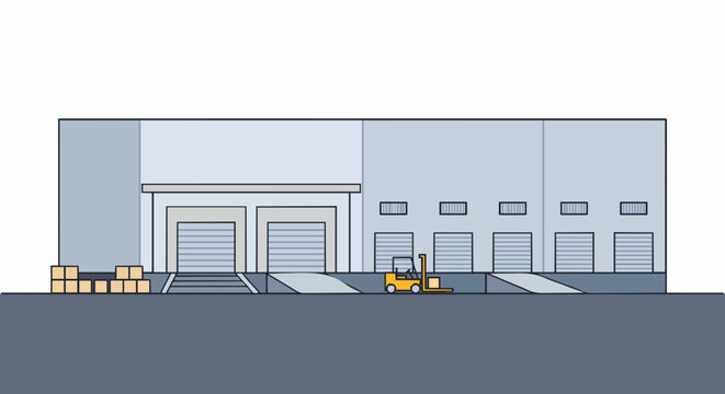 Flat vector icon of logistics warehouse front view.