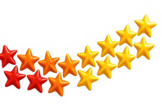 Graduating stars creating a rating system showing excellent quality, customer satisfaction, and product feedback on transparent background