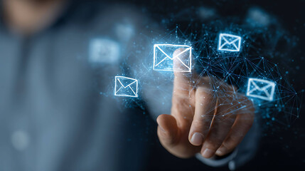 Futuristic Man Using Holographic Email Interface