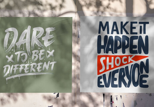 Blank square urban posters  Mockup on a wall with shadows