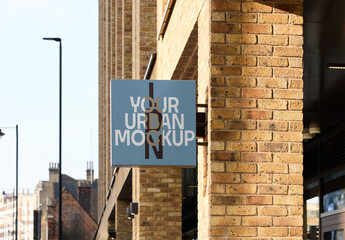 Mockup of Empty Hang Sign on London Street