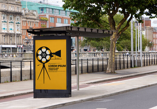 Mockup of Empty Bus Stop Shelter in Dublin