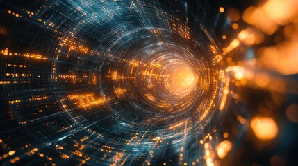 Digital data flowing through futuristic light tunnel