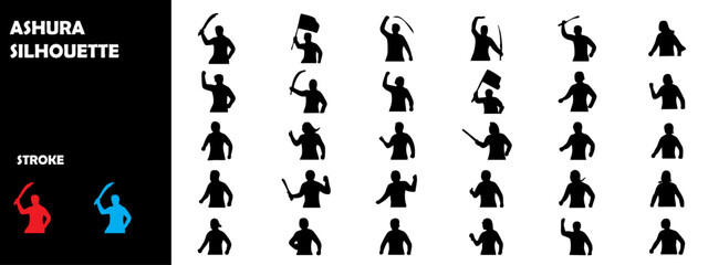 Ashura Silhouette – Islamic Mourning, Procession, Muharram Religious Event Vector Art