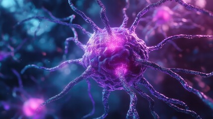 Neuron cell sending electrical impulses in brain