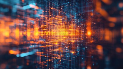 Digital network connecting data points in abstract grid