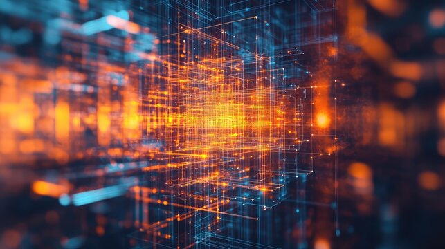 Digital network connecting data points in abstract grid