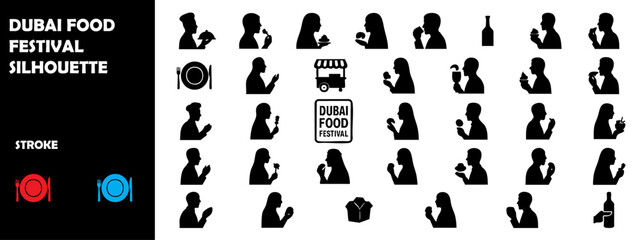 Dubai Food Festival Silhouette – Culinary Celebration, Chefs, Street Food, UAE Gourmet Event Vector