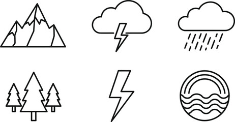 Obraz premium Simple Outline Nature and Weather Related Icons