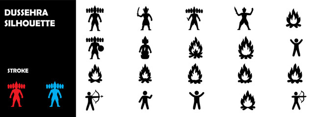 Dussehra Silhouette – Ravan Dahan, Ramayana Festival, Indian Victory Celebration Vector Art