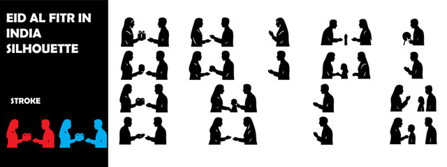 Eid al-Fitr India Silhouette – Indian Muslim Celebration, Mosque, Prayer, Festival Vector Design