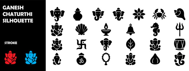 Ganesh Chaturthi Silhouette &ndash; Lord Ganesha Idol, Indian Hindu Festival Vector Design