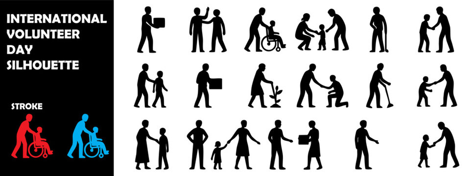 International Volunteer Day Silhouette Icon Set – Helping Hands, Charity & Community Service Vector - Powered by Adobe