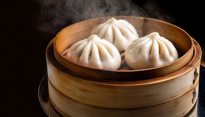 Steaming Baozi Dumplings In Bamboo Steamer Fluffy White Buns With Delicious Filling Perfect Snack