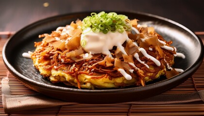 Okonomiyaki With Bonito Flakes And Japanese Mayo