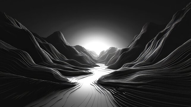 Abstract digital landscape showing topographic contour lines valley - Powered by Adobe