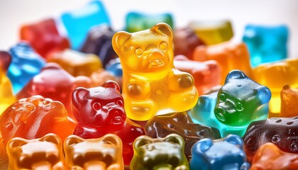Styled Bulk Vintage Candy Extreme Close Up Macro Photo Of Sour Coated Gummy Bears Rainbow Gummy Bears In A Pile