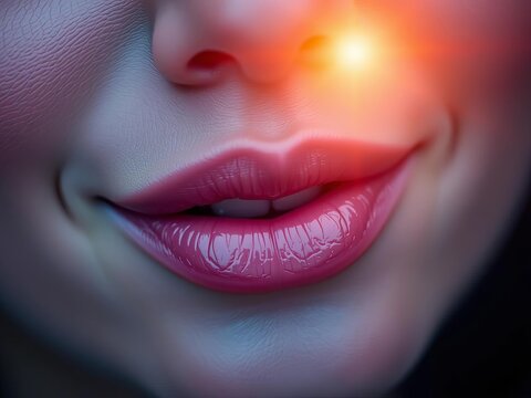 A gentle curve of lips, a beacon of joy and warmth ,  blissful,  light