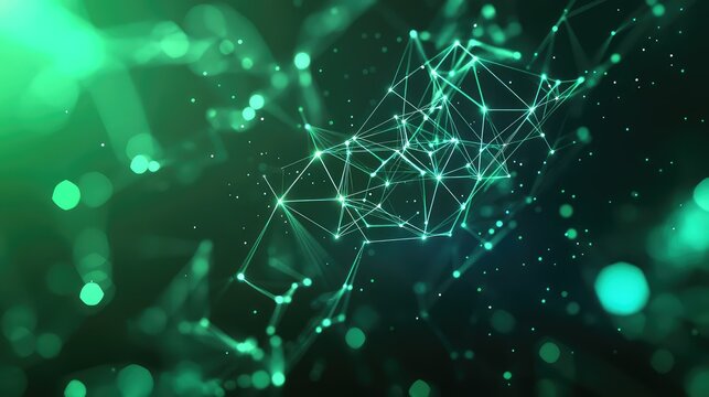Digital network connecting data points in an abstract green technological space - Powered by Adobe