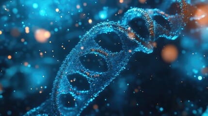 Dna helix structure glowing blue and orange particles
