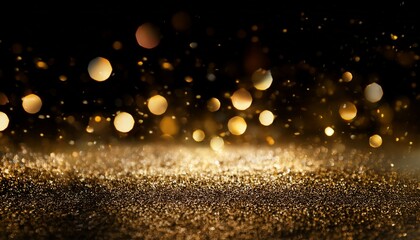 Abstract Glitter Black And Gold Lights Background De Focused