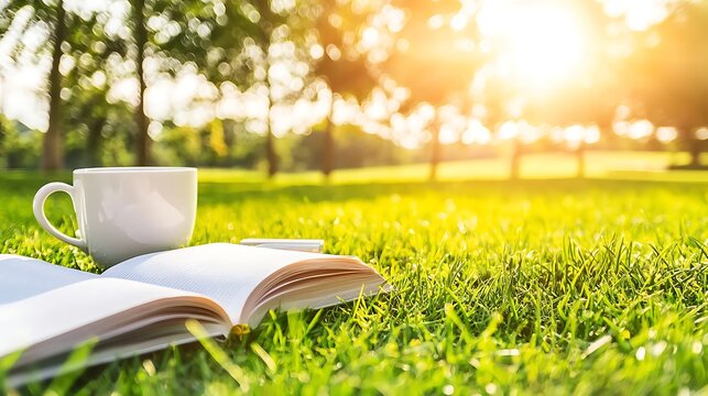 Light green scene with study materials and cozy morning lighting reflection