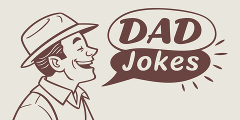 Retro cartoon man shares a funny dad joke, perfect for Father's Day cards, social media, or humorous designs about family and lighthearted humor