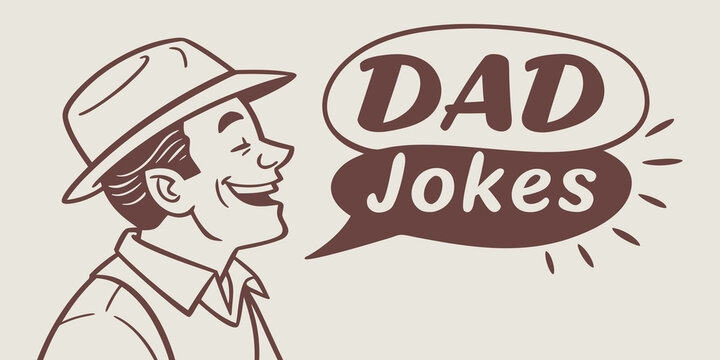 Retro cartoon man shares a funny dad joke, perfect for Father's Day cards, social media, or humorous designs about family and lighthearted humor - Powered by Adobe