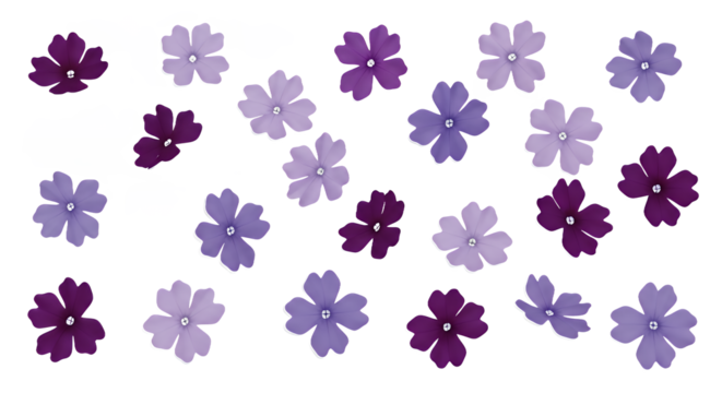 A scattering of delicate purple and lilac flowers on a white background, perfect for decorative purposes - Powered by Adobe
