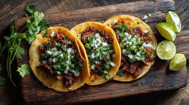 Top-down view of Mexican tripas tacos, Mexican Cuisine