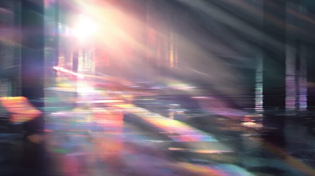 Abstract urban street scene with vibrant light reflections