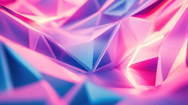 Abstract glowing neon geometric low poly crystal background