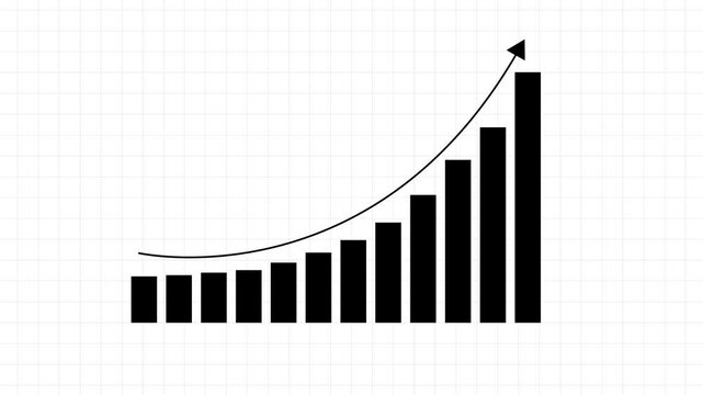 Business growth concept in graph chart showing marketing sales profit increasing to future target. business graph success animation arrow on black background.