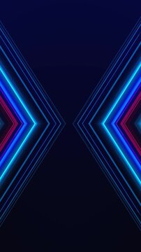 Symmetrical Abstract Neon Blue and Pink Chevron Shapes on Dark Blue Background glow light