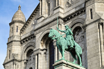 The Basilica of the Sacred Heart (Sacré-Coeur), Equestrian statue of a knight , Paris, France