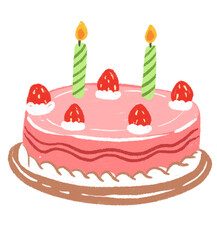 Simple Hand-Drawn Strawberry Birthday Cake with Candles