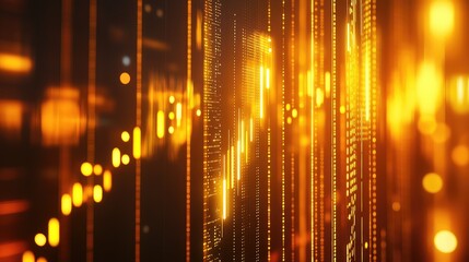 Glowing financial market data charts displaying growth