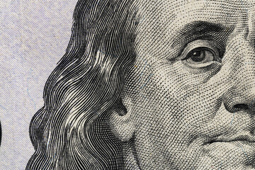 Extreme Macro Portrait Detail of Benjamin Franklin on US One Hundred Dollar Bill