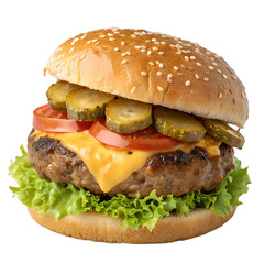 Double cheeseburger on transparent background