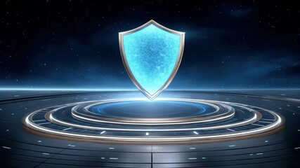 Futuristic blue shield protecting data security and network integrity. glowing protection shield - Powered by Adobe